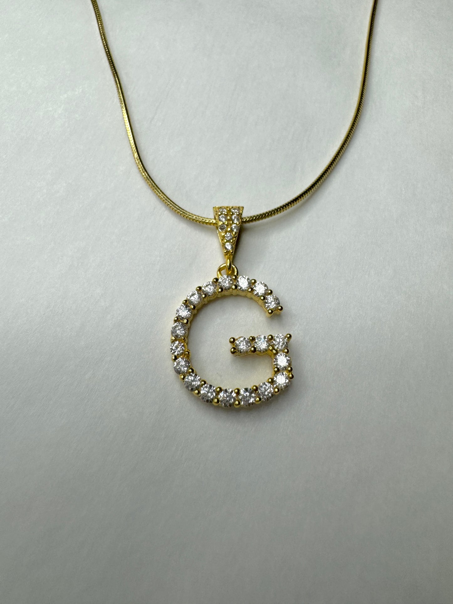 Pave initial Pendant with Herringbone Chain, Cz Diamond Letter Necklace , Custom Initial Necklace with Tennis Chain in Gold, Wife Gifts