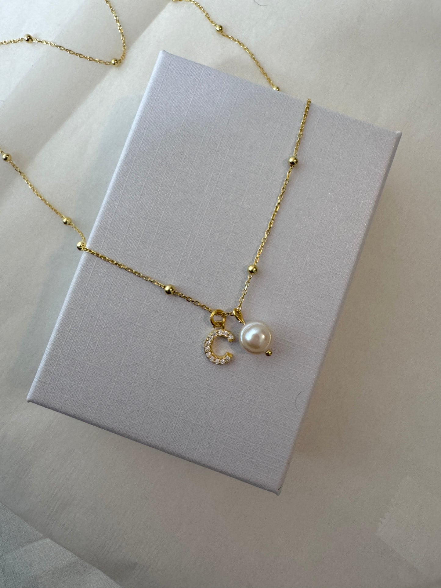 Tiny Pearl initial Necklace, Pearl Letter Necklace, Real Pearl Letter Pendant, Custom Pearl Necklace in Gold and Sterling Silver