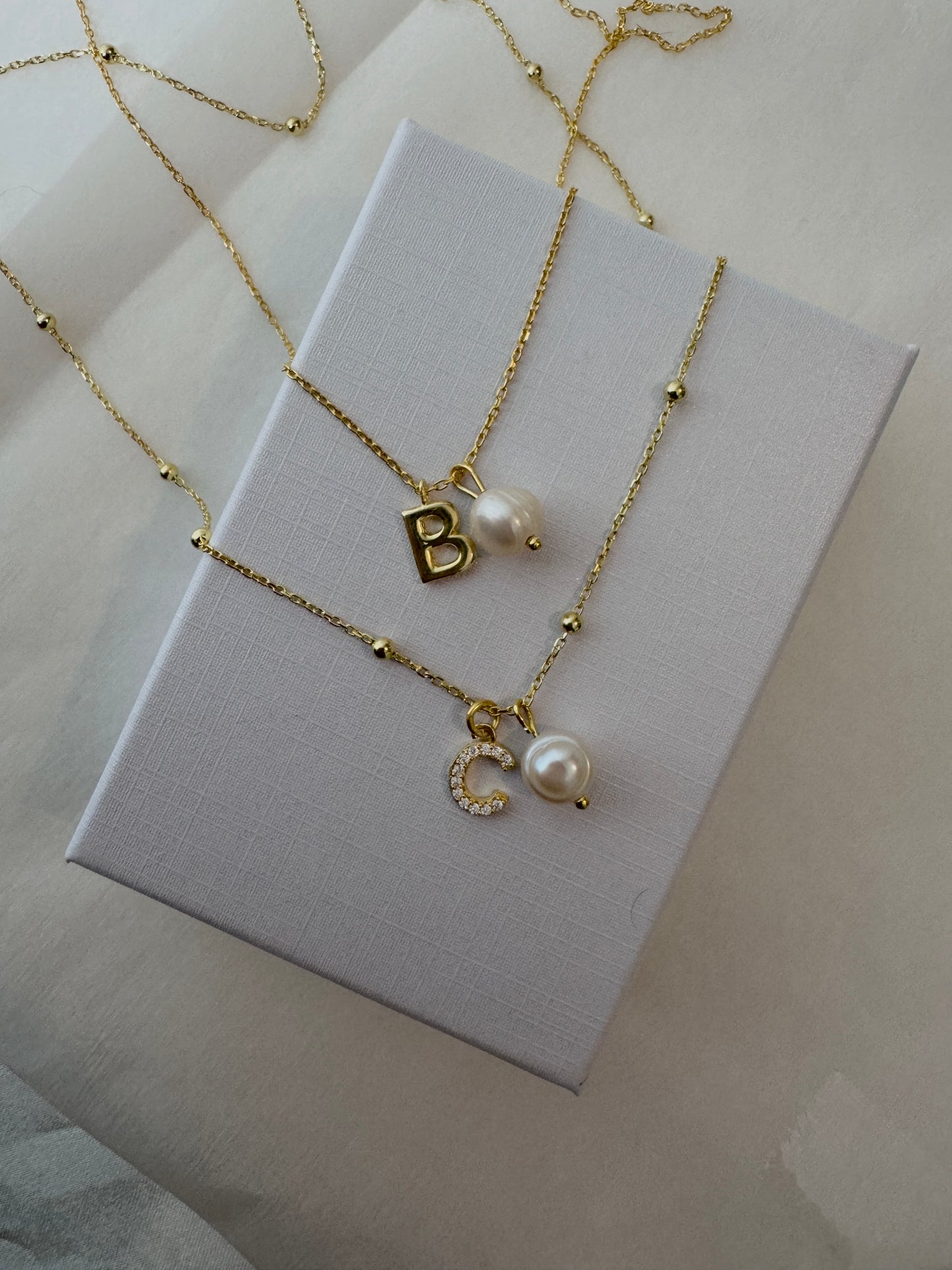 Tiny Pearl initial Necklace, Pearl Letter Necklace, Real Pearl Letter Pendant, Custom Pearl Necklace in Gold and Sterling Silver