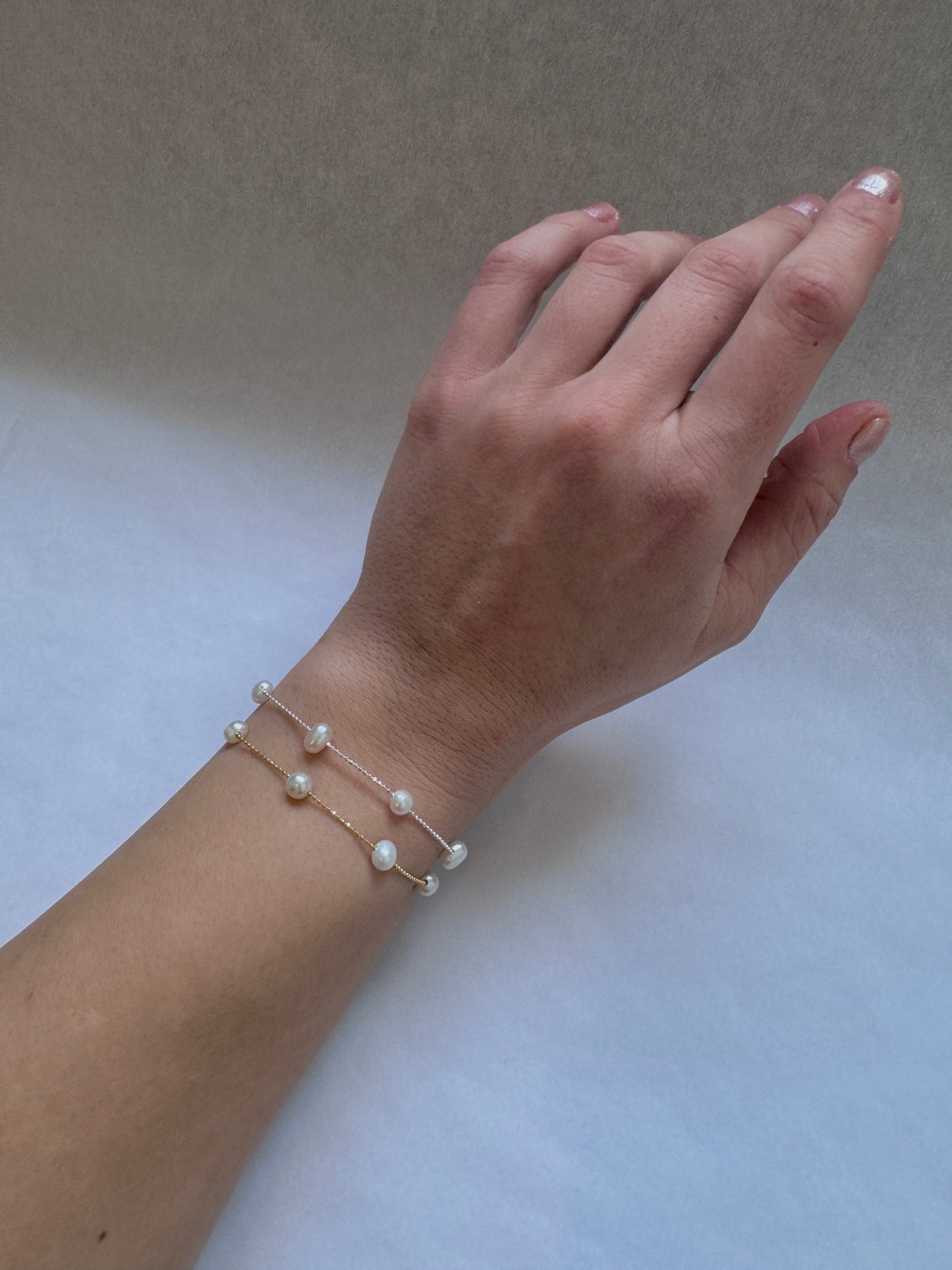 "Natural Freshwater Pearl Bracelet - Sterling Silver Dainty Beaded Jewelry"