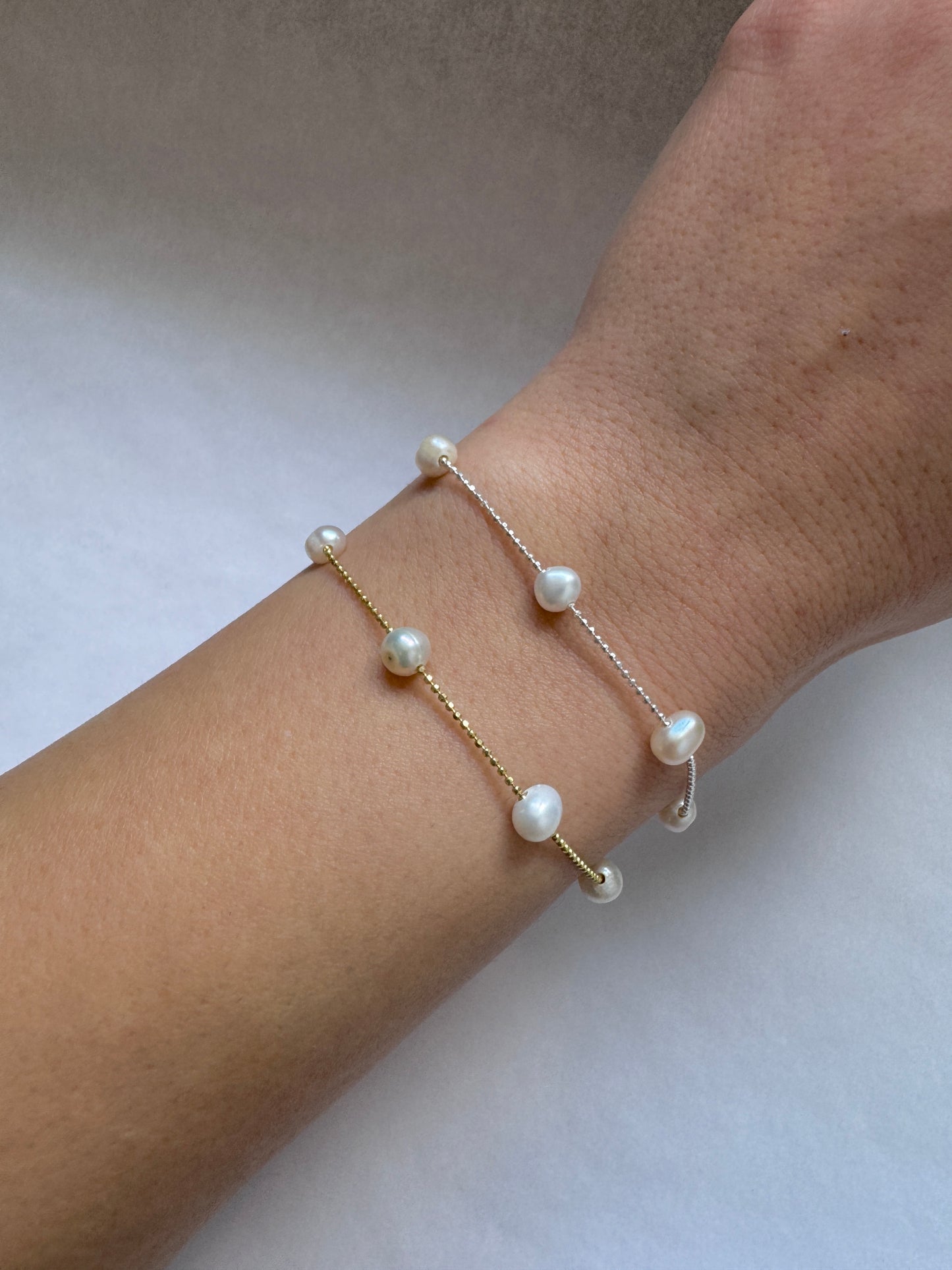 "Natural Freshwater Pearl Bracelet - Sterling Silver Dainty Beaded Jewelry"