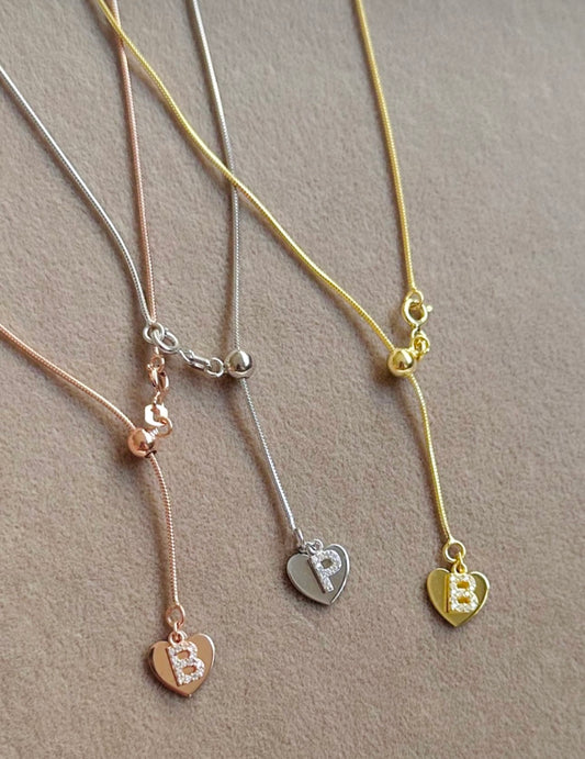 Heart and initial Necklace with Adjustable Snake Chain, Gold Lariat Necklace, Y Shaped Necklace, Y Drop Necklace, Lariat Chain with Letter