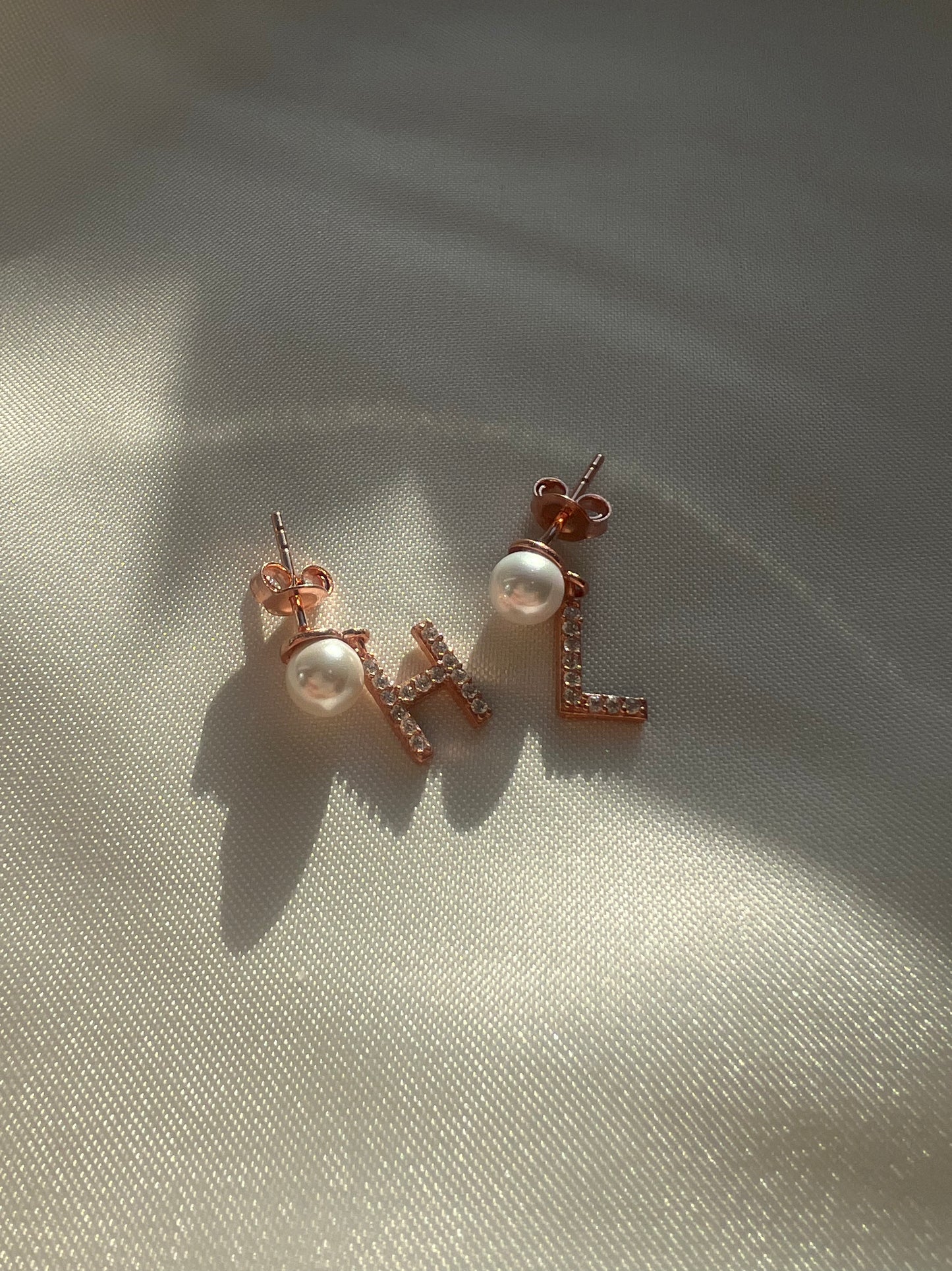 initial Earrings in Gold| Silver Pearl Earring| Alphabet Earrings in Rose Gold| Letter Stud Earrings| Silver Pearl Earring| Modern Earrings