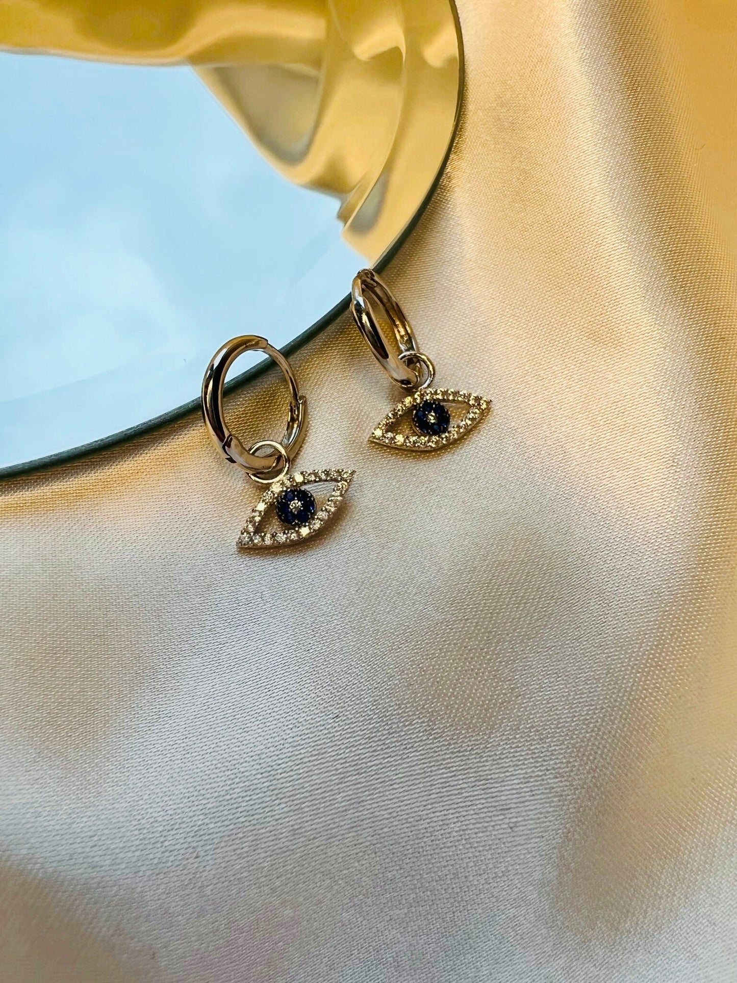 IRIS Huggie Hoop Earrings | Dangle Hoop Earrings |  Evil Eye Jewelry | Dainty Eye Earrings | Protection Jewelry | Huggie Hoops Earrings