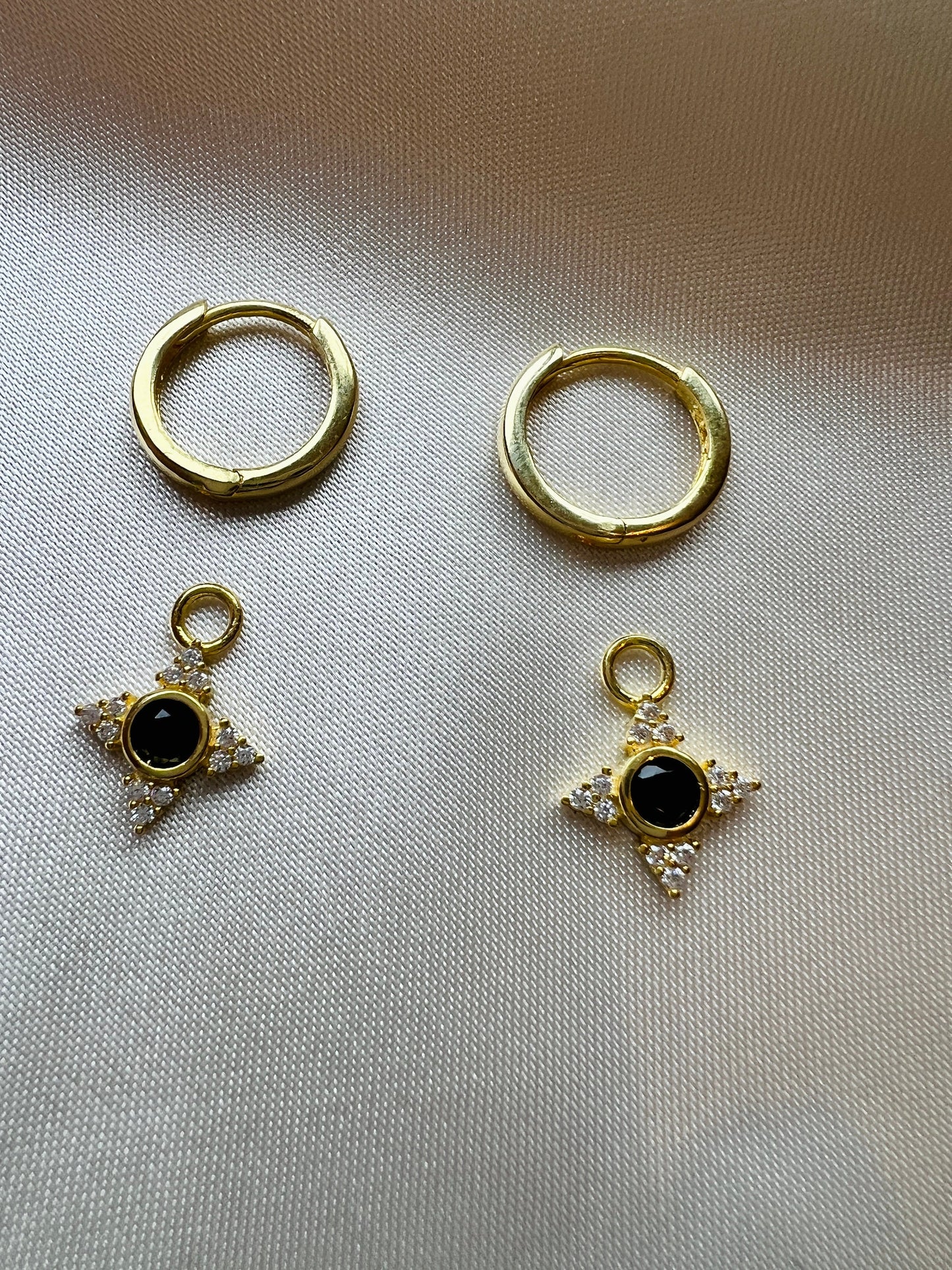 Gold Huggie Earrings Black Stone Onyx | Gold CZ Huggies | Huggie Hoops | Minimalist Hoops | Dainty Earrings | Dangle Flowe CZ hoops | Gift