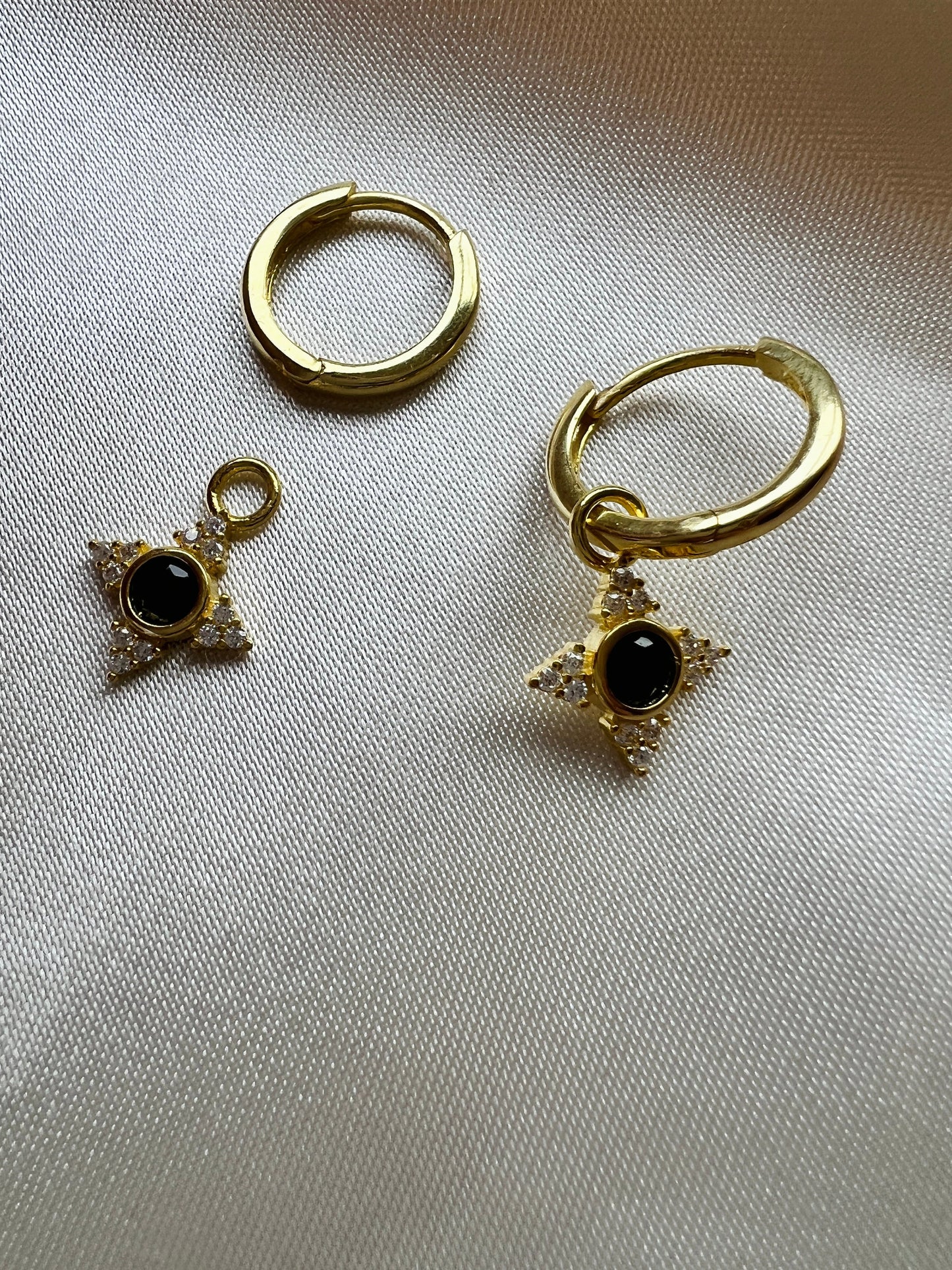 Gold Huggie Earrings Black Stone Onyx | Gold CZ Huggies | Huggie Hoops | Minimalist Hoops | Dainty Earrings | Dangle Flowe CZ hoops | Gift