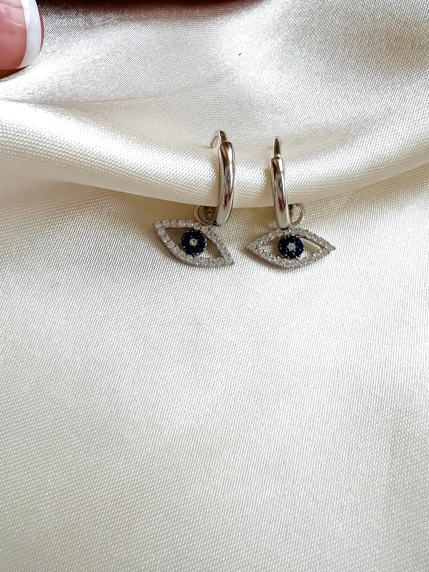 IRIS Huggie Hoop Earrings | Dangle Hoop Earrings |  Evil Eye Jewelry | Dainty Eye Earrings | Protection Jewelry | Huggie Hoops Earrings