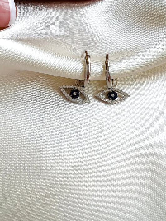 IRIS Huggie Hoop Earrings | Dangle Hoop Earrings |  Evil Eye Jewelry | Dainty Eye Earrings | Protection Jewelry | Huggie Hoops Earrings