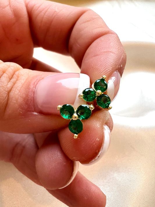 Emerald Earrings | Sapphire Earrings | CZ Cluster Earrings | Bridesmaids Gifts | Mothers Day Gift | Gift For Her | Petite Earrings in Gold