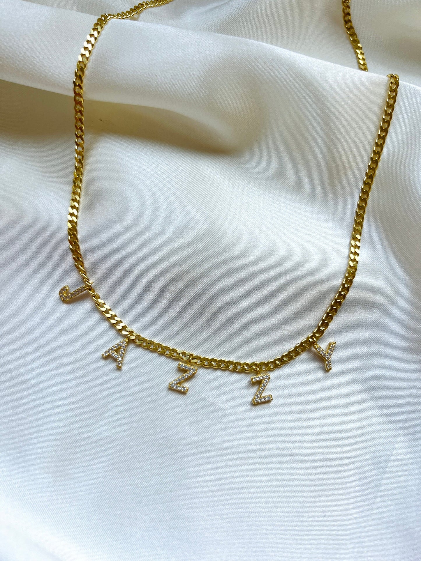 Name Choker Necklace | CZ Pave Name Choker in Gold | CZ Name Necklace | initial Necklace | Letter Name Necklace | Couples Necklace in Gold