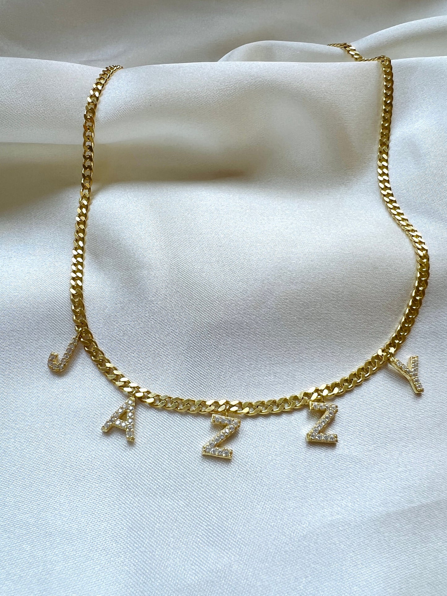 Name Choker Necklace | CZ Pave Name Choker in Gold | CZ Name Necklace | initial Necklace | Letter Name Necklace | Couples Necklace in Gold