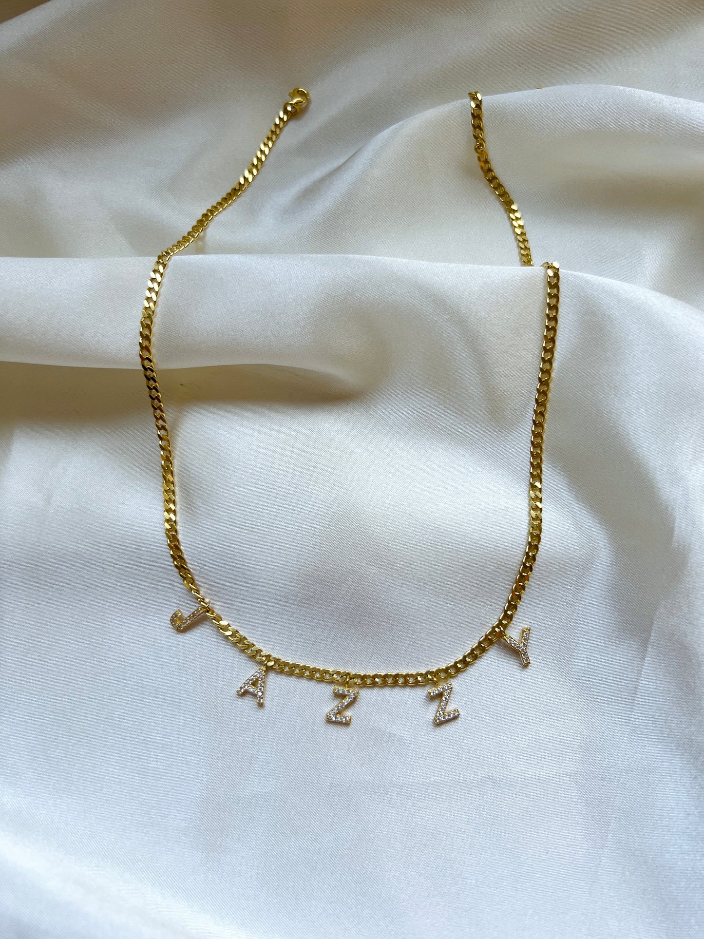 Name Choker Necklace | CZ Pave Name Choker in Gold | CZ Name Necklace | initial Necklace | Letter Name Necklace | Couples Necklace in Gold