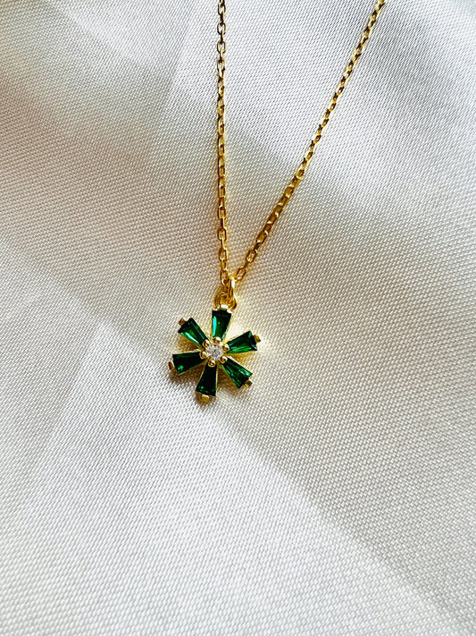 Green Emerald And Gold Necklace | Green Gemstone Pendant Necklace | May Birthstone | 18K Gold Filled Dainty Green CZ Necklace in Silver |