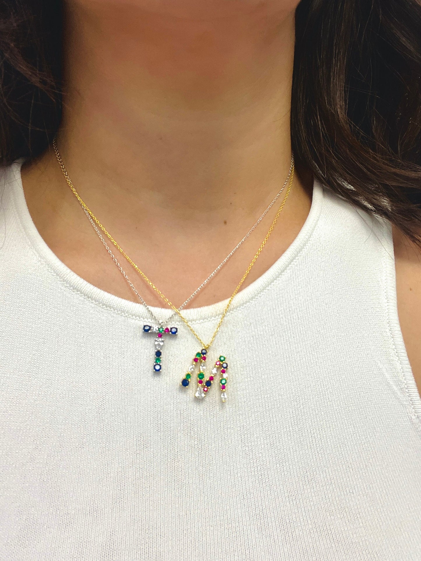 Colorful Alphabet Necklace in Gold| Gold Letter Necklace| Gemstone Letter Pendant| Personalised initial Pendant| initial Jewelry in Silver