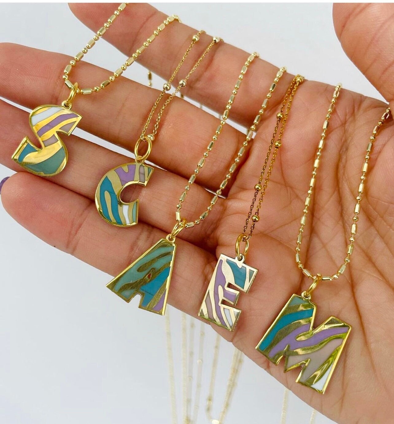 Colorful initial Gold Necklace | Everyday&Co Jewellery Designs