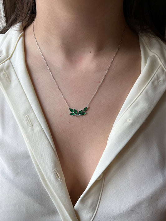 Olive Leaf With Green Enamel Necklace | Ancient Greek Olive Branch Jewelry | Handmade Olive Branch Necklace | Minimalist Silver Leaf Design