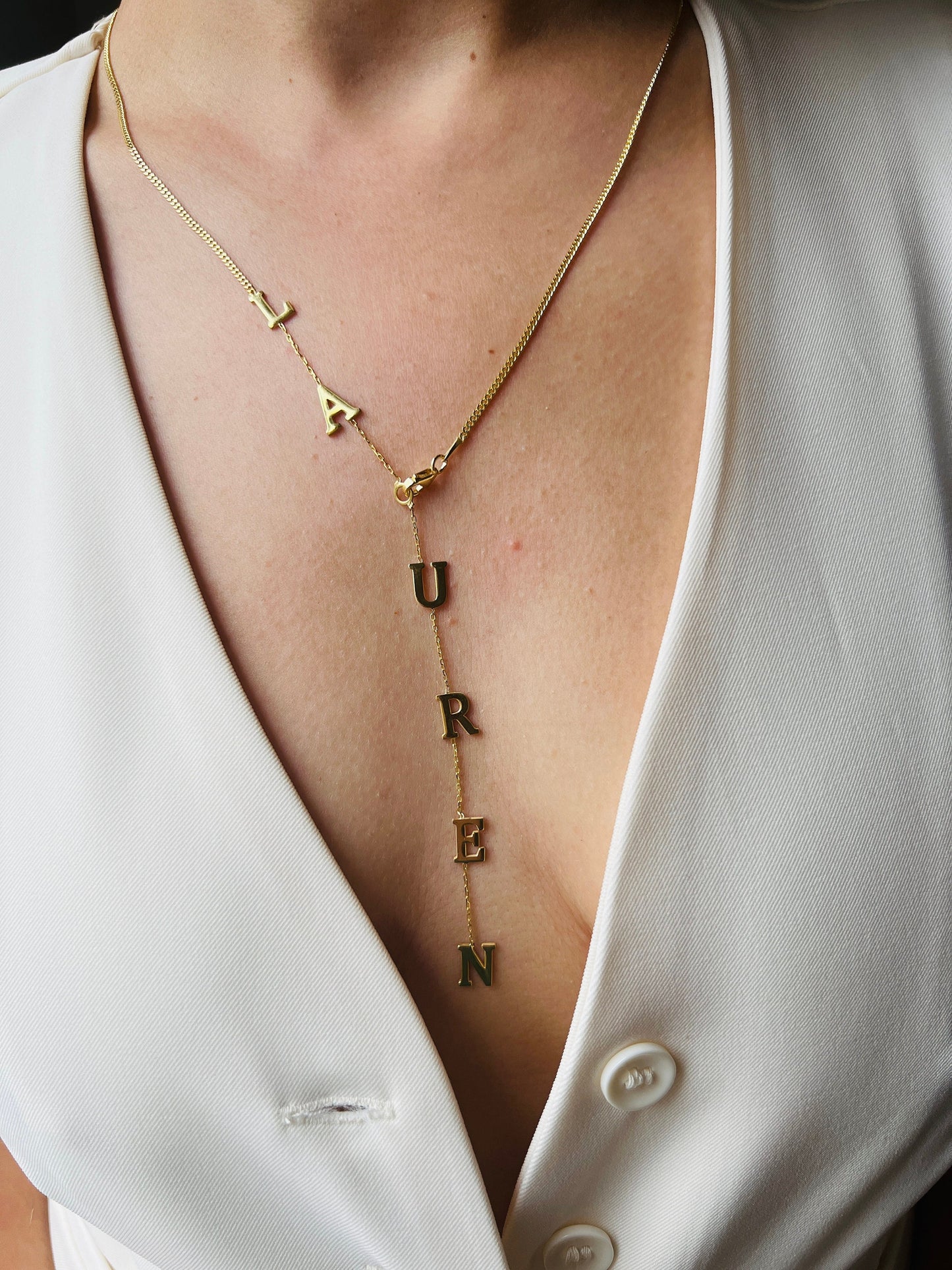 Lariat Y Shaped Necklace in Gold| Dainty Name Necklace| Drop Name Necklace in Rose Gold| Letter Name Necklace| Unique Customize Necklace