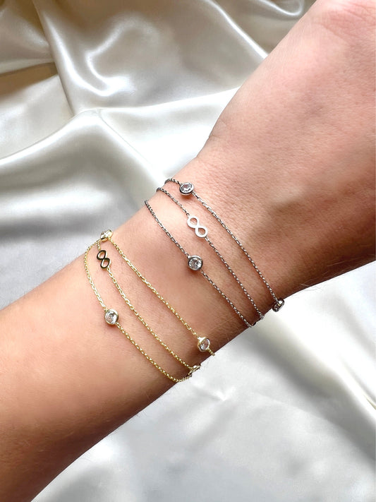 Satellite Chain Bracelet in Silver| Dainty Infinity Bracelet in Gold | Delicate Beaded Bracelet With Charm|Gold Minimalist Sterling Bracelet