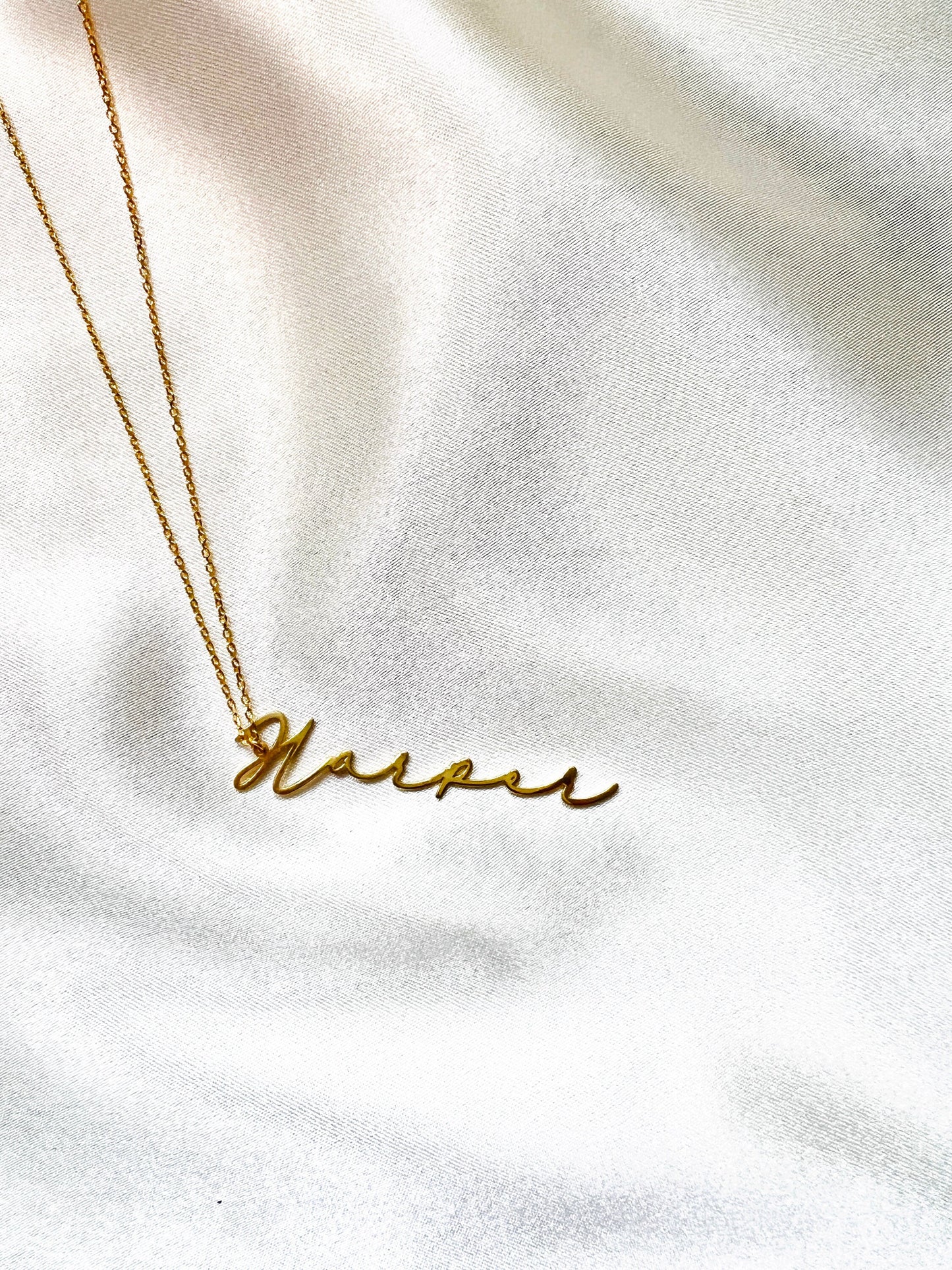 Custom Handwriting Name Necklace in Gold| Personalized Signature Name Necklace| Laser Cut Vertical Script Name Pendant in Sterling Silver