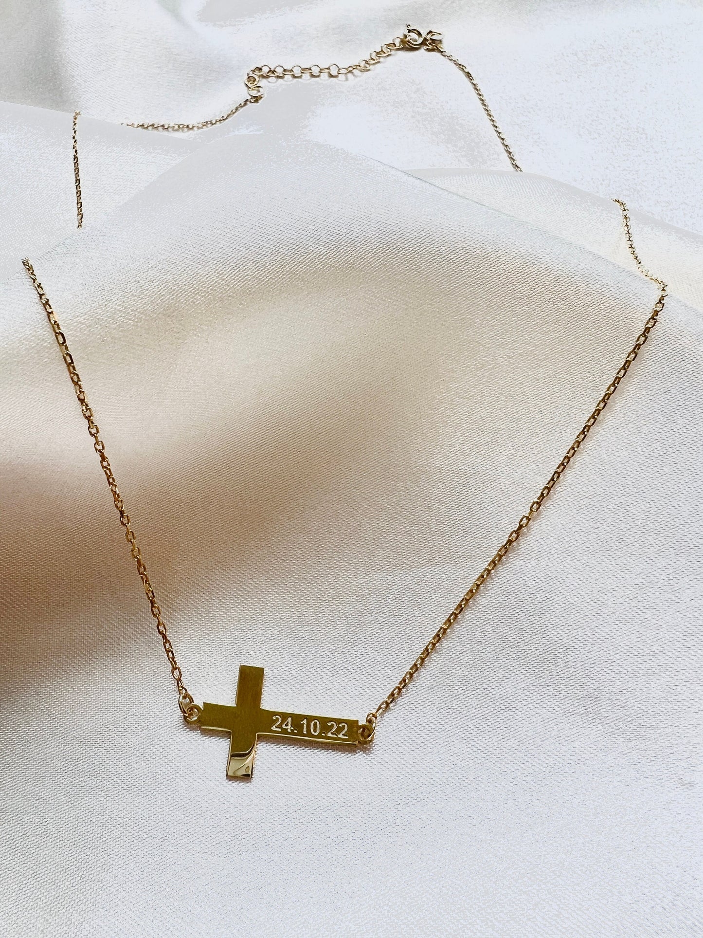 Personalized Cross Necklace| Engraved Cross Pendant for Men| Christian Necklace in Gold| Custom Made Cross Necklace| Sideways Cross Pendant