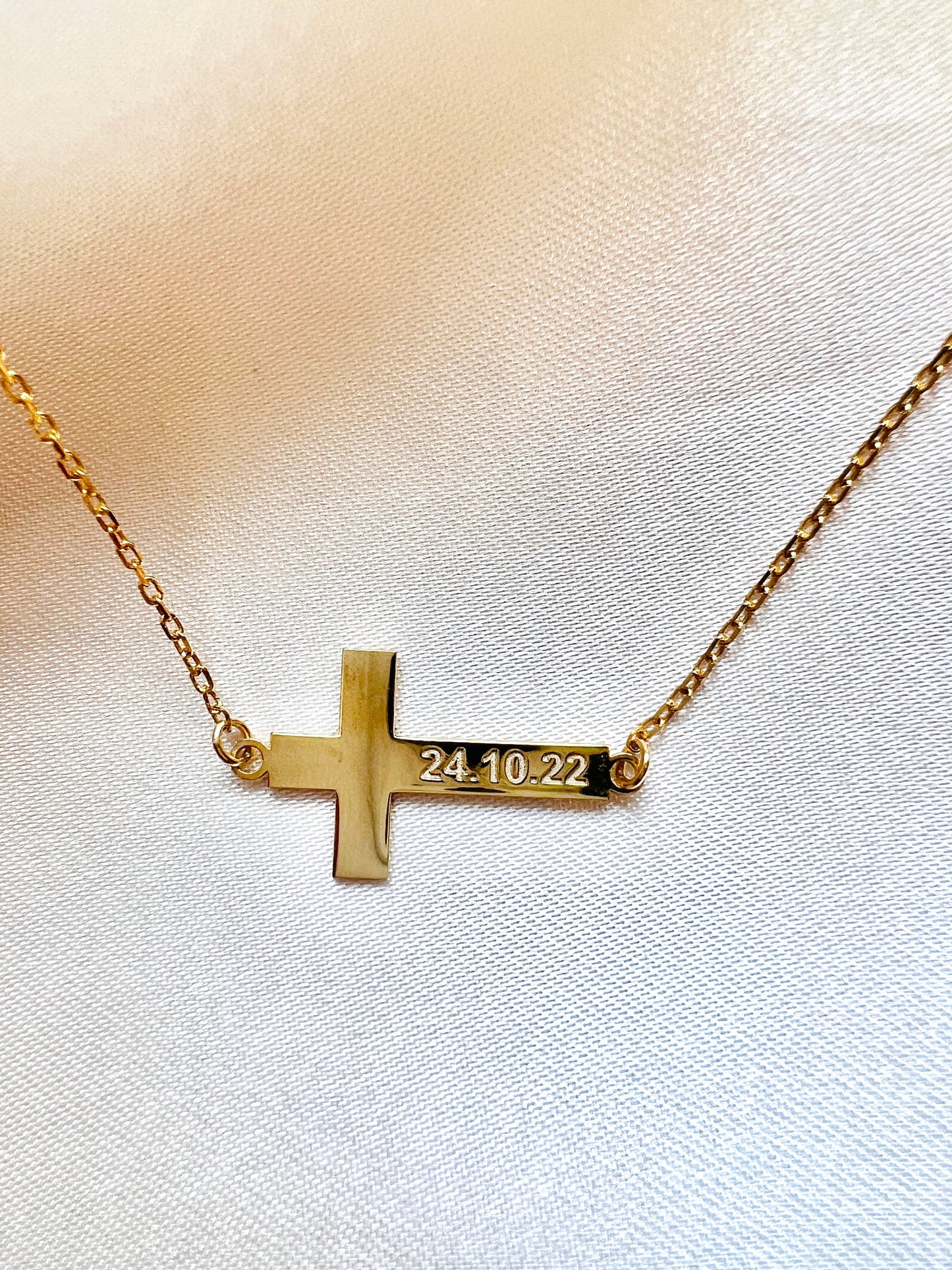 Personalized Cross Necklace| Engraved Cross Pendant for Men| Christian Necklace in Gold| Custom Made Cross Necklace| Sideways Cross Pendant