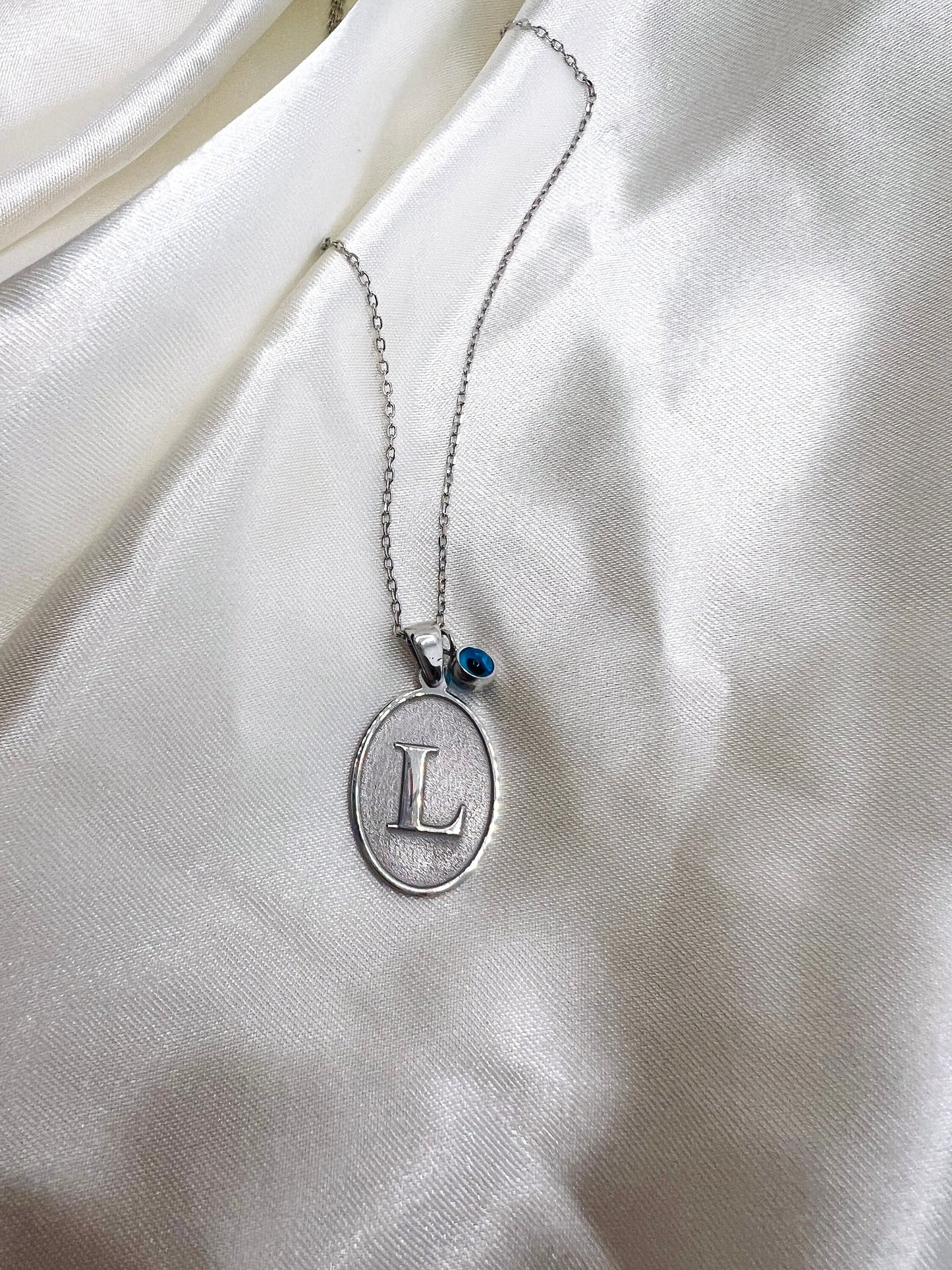 initial Jewelry in Gold| initials Necklace in Silver| Personalized Plate Pendant with Evil Eye Charm| Gold initials| Personalized initials