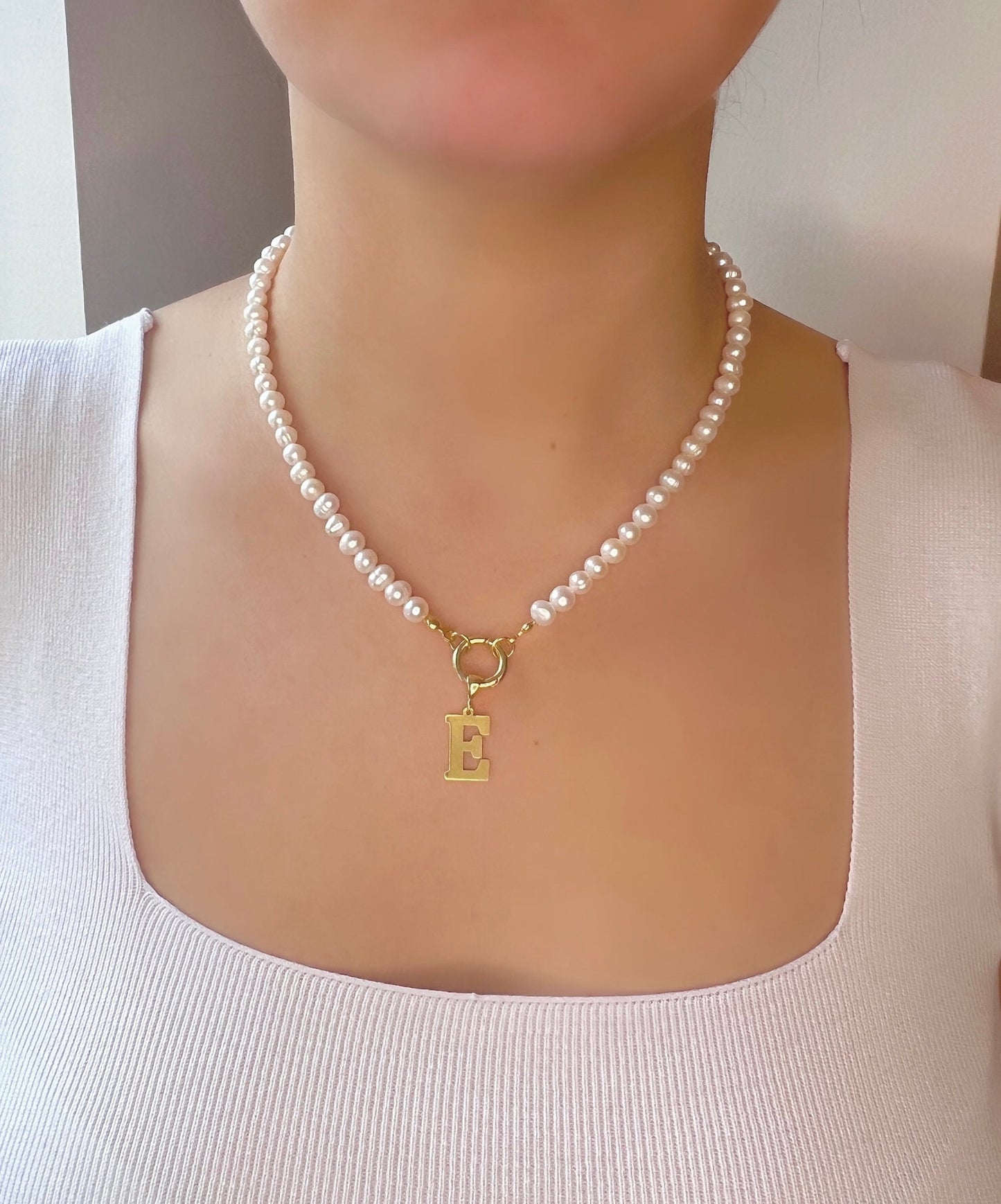 Pearl initial Necklace in Gold| Custom Letter Charm with Pearl Bead Chain| Personalized Pearl Jewelry |Pearl Necklace in 925 Sterling Silver