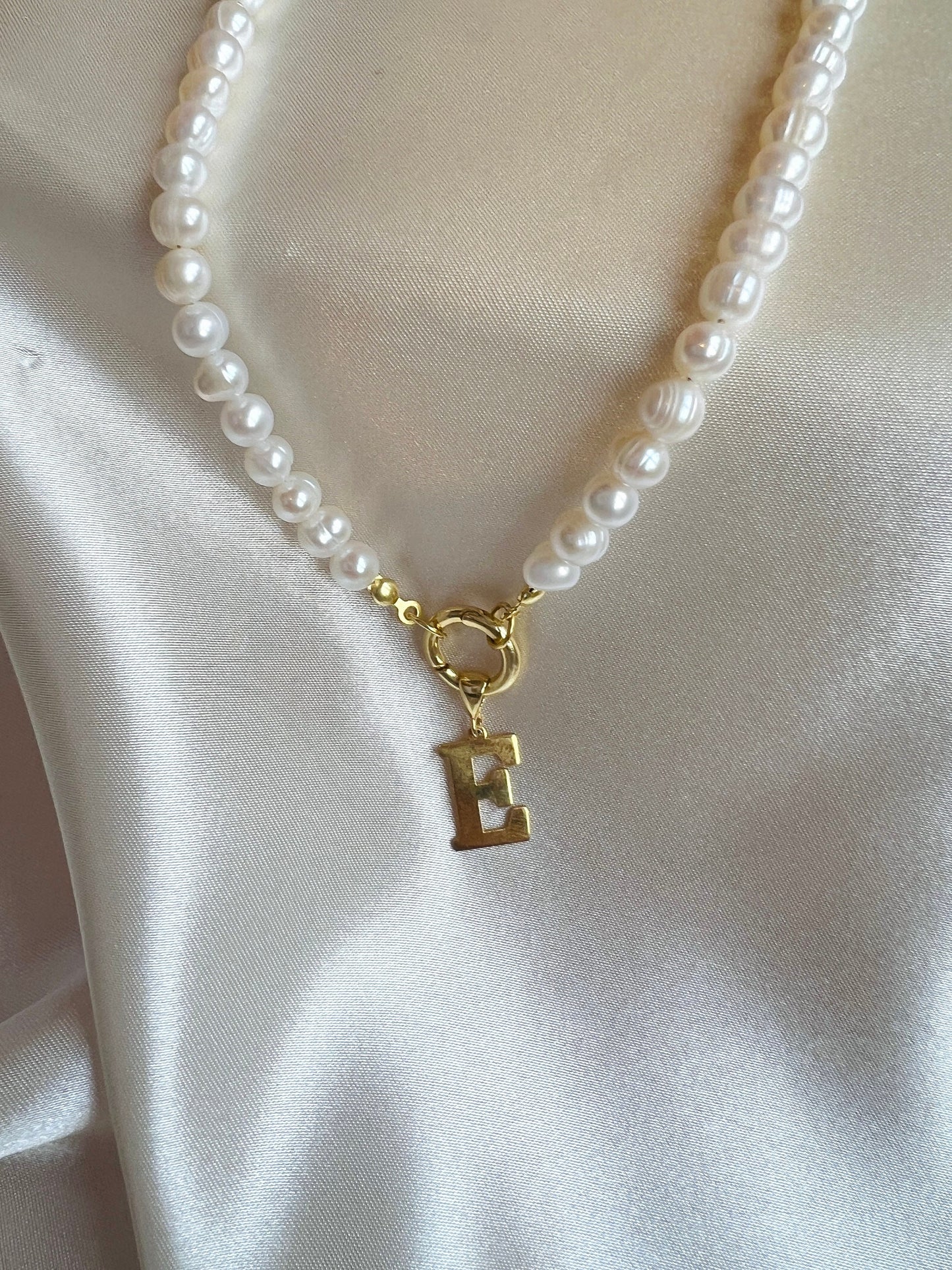 Pearl initial Necklace in Gold| Custom Letter Charm with Pearl Bead Chain| Personalized Pearl Jewelry |Pearl Necklace in 925 Sterling Silver