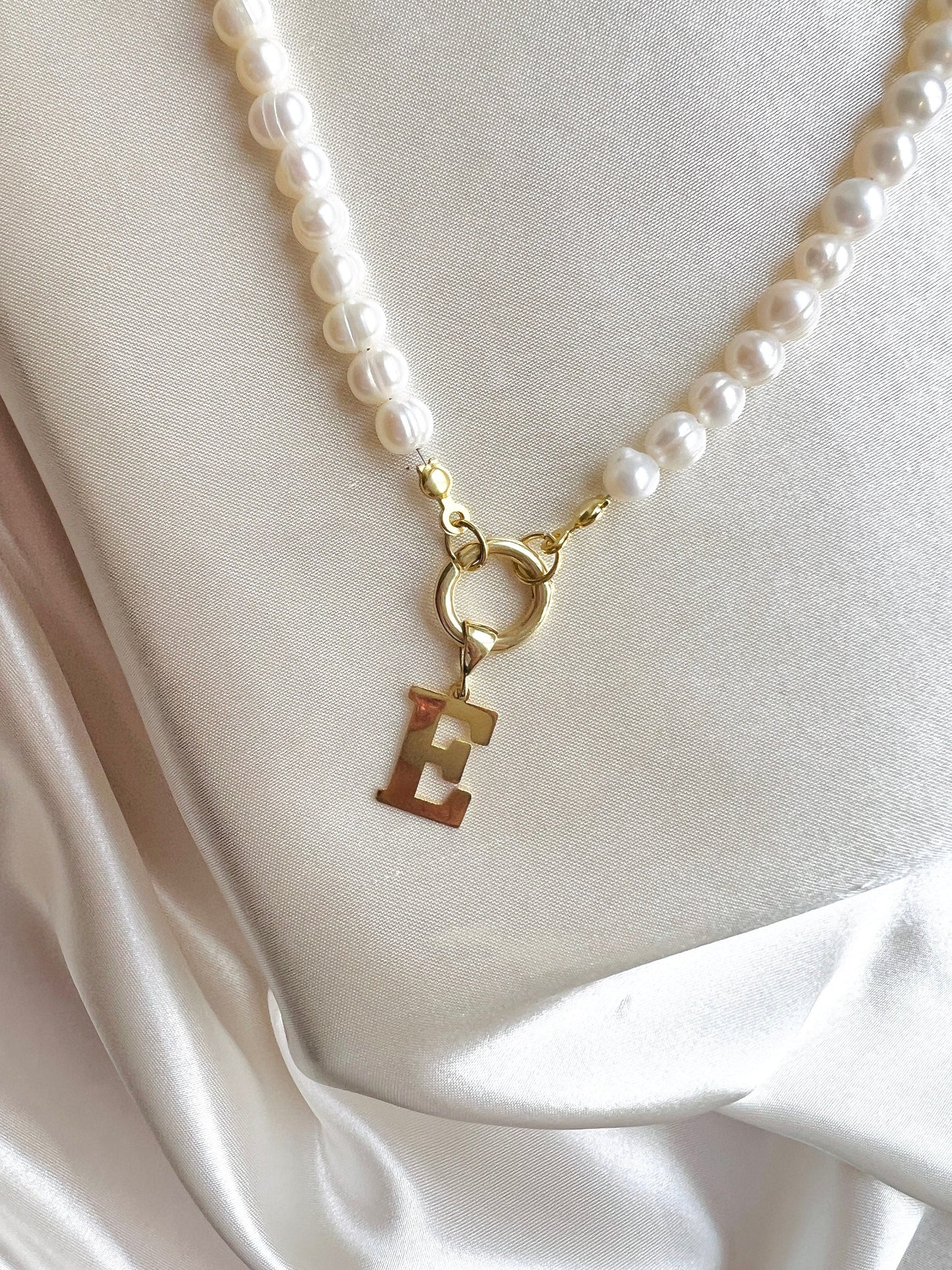 Pearl initial Necklace in Gold| Custom Letter Charm with Pearl Bead Chain| Personalized Pearl Jewelry |Pearl Necklace in 925 Sterling Silver