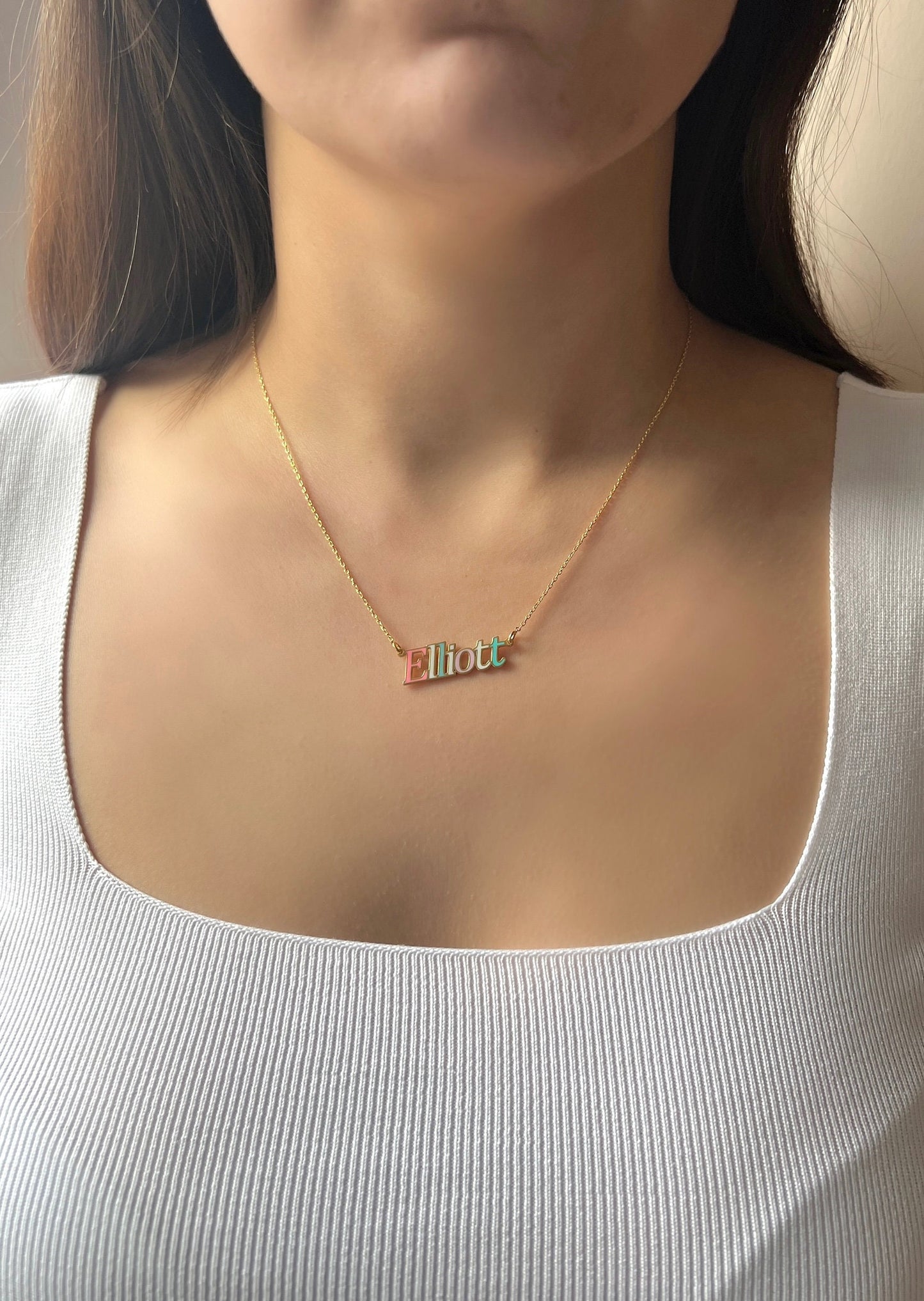 Personalized Colorful Name Jewelry|Pastel Soft Colorful Personalize Necklace|Customized Necklace in Gold|Enameled Silver Alphabet Necklace