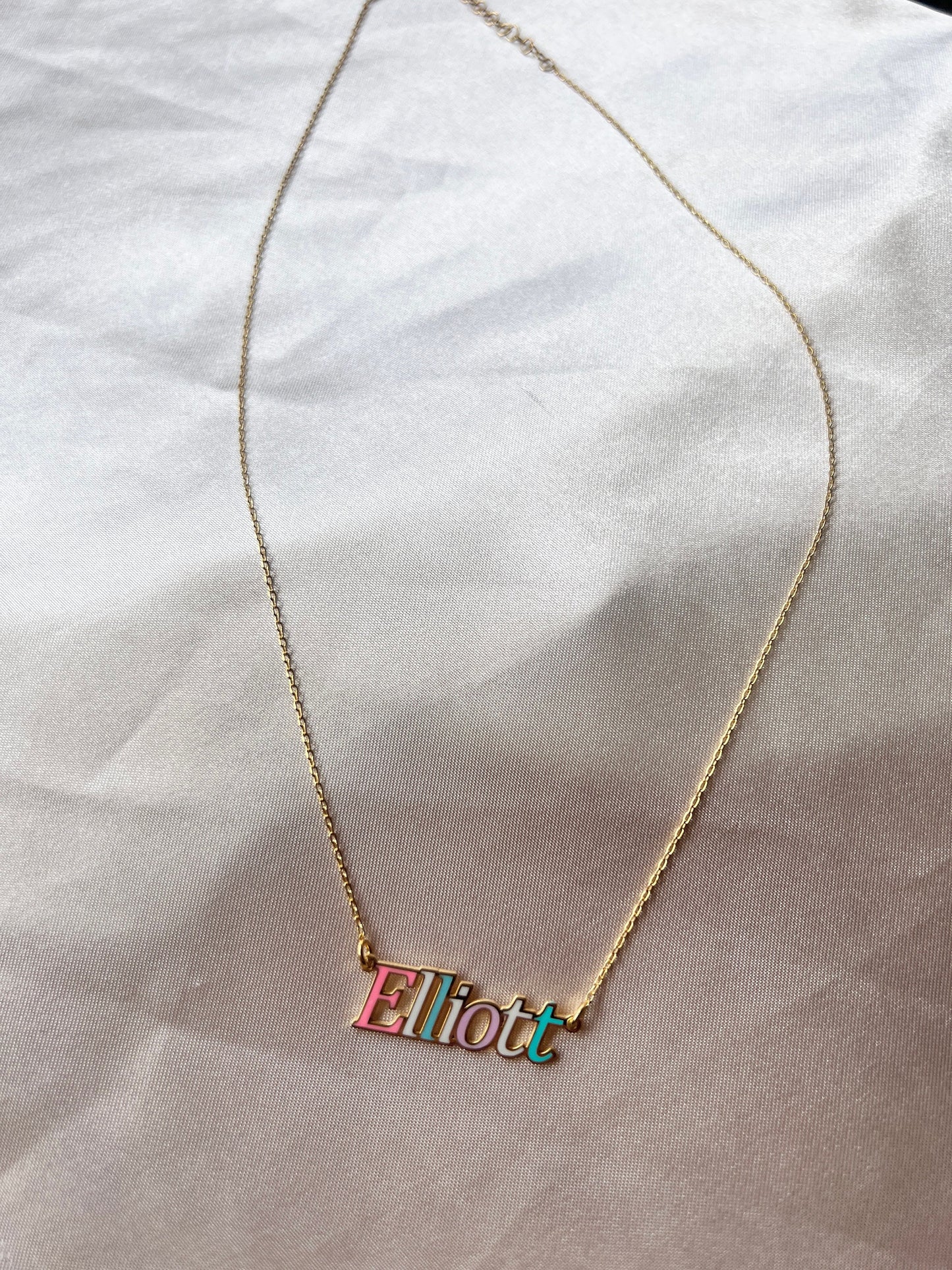 Personalized Colorful Name Jewelry|Pastel Soft Colorful Personalize Necklace|Customized Necklace in Gold|Enameled Silver Alphabet Necklace