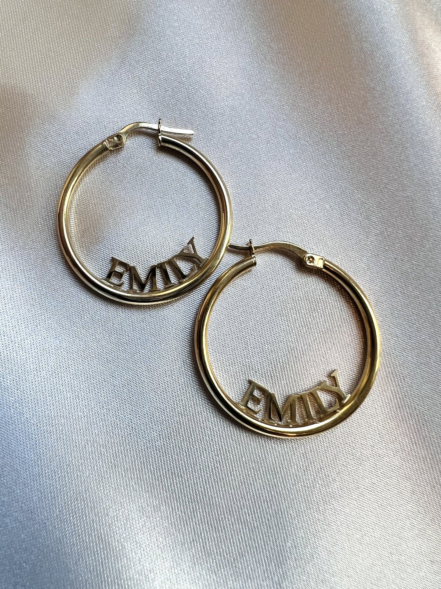 Custom Hoop Name Earrings in Gold| Name Hoops in Sterling Silver| Gold Name Earrings| Name Plate Hoop Earrings| Personalized Earrings Women