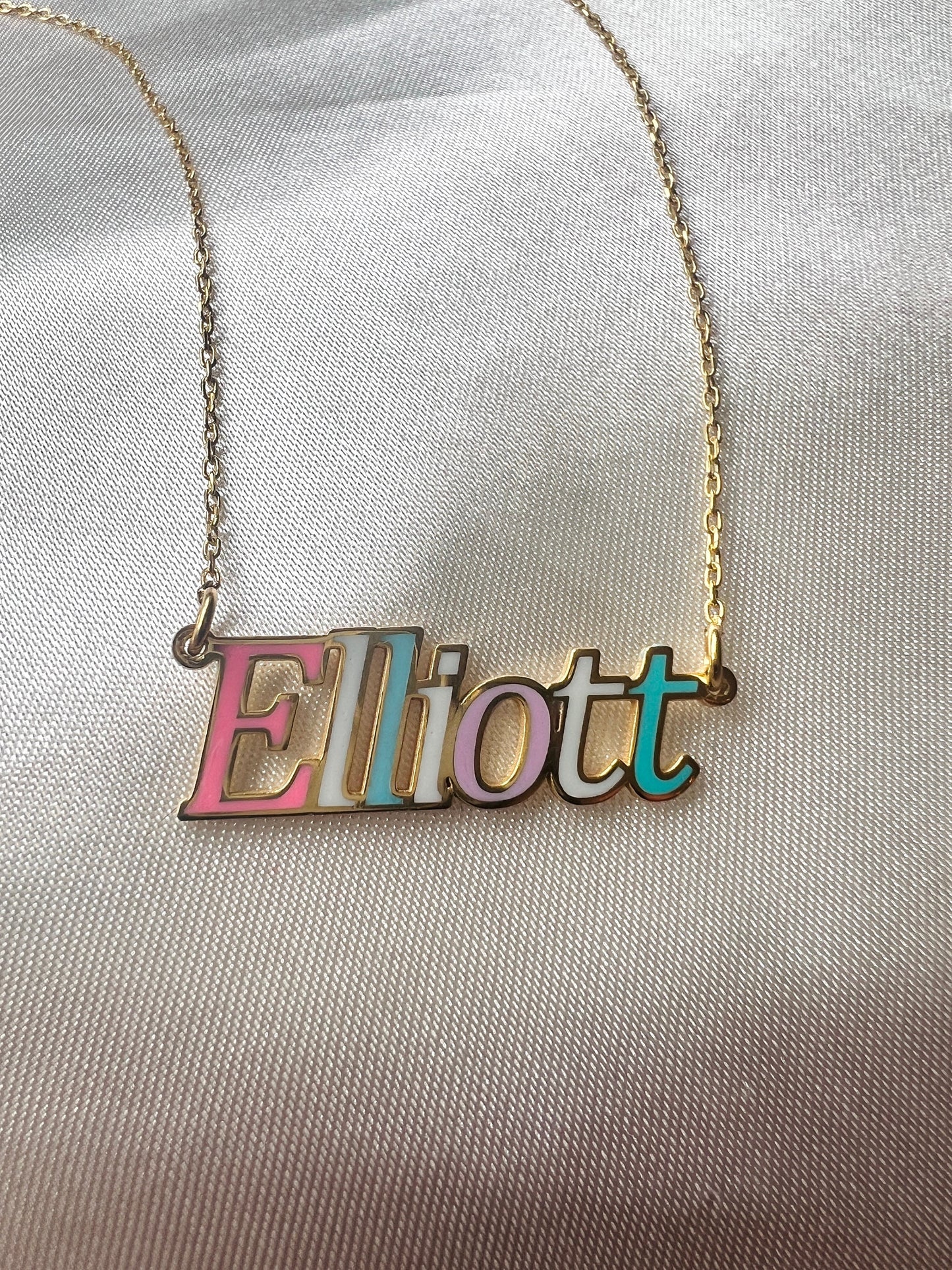 Personalized Colorful Name Jewelry|Pastel Soft Colorful Personalize Necklace|Customized Necklace in Gold|Enameled Silver Alphabet Necklace