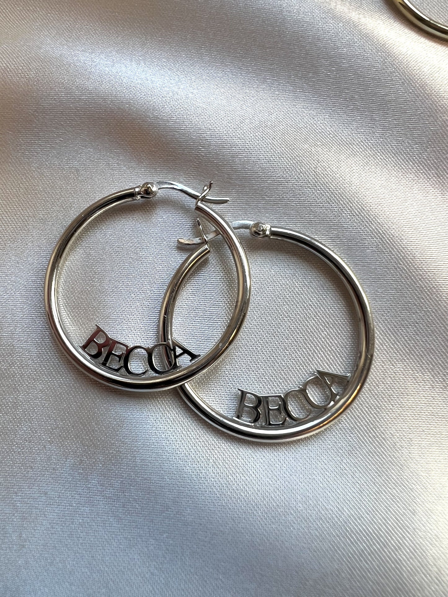 Custom Hoop Name Earrings in Gold| Name Hoops in Sterling Silver| Gold Name Earrings| Name Plate Hoop Earrings| Personalized Earrings Women